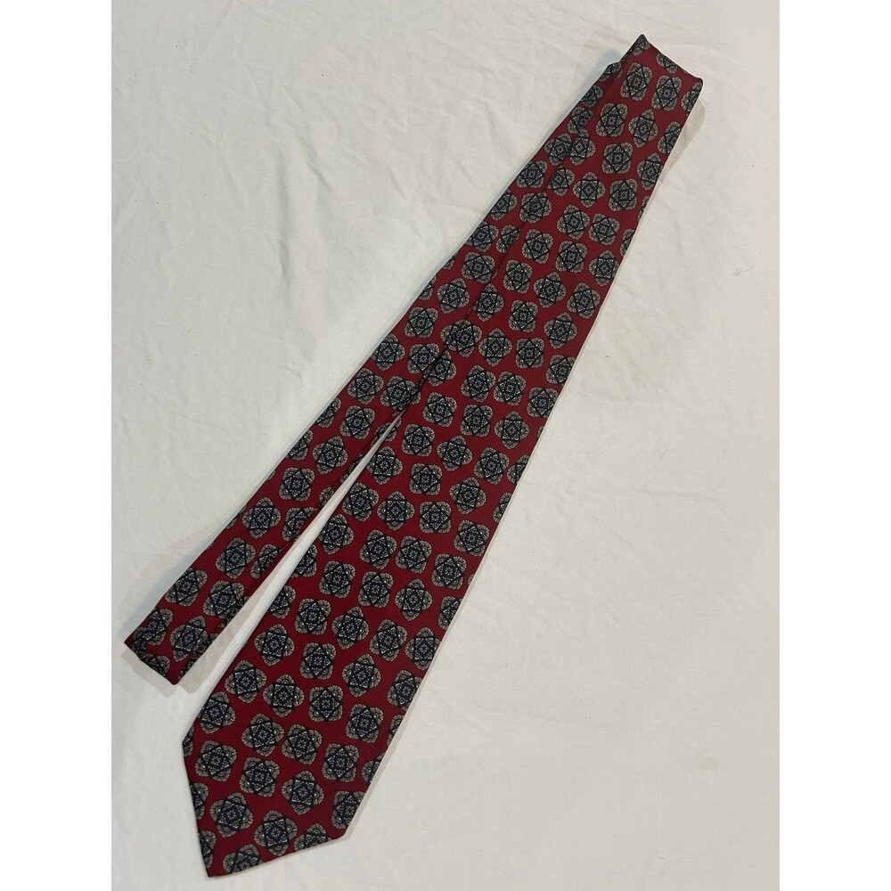 Robert Talbott Silk Tie Red With Blue Cream Geometric Print